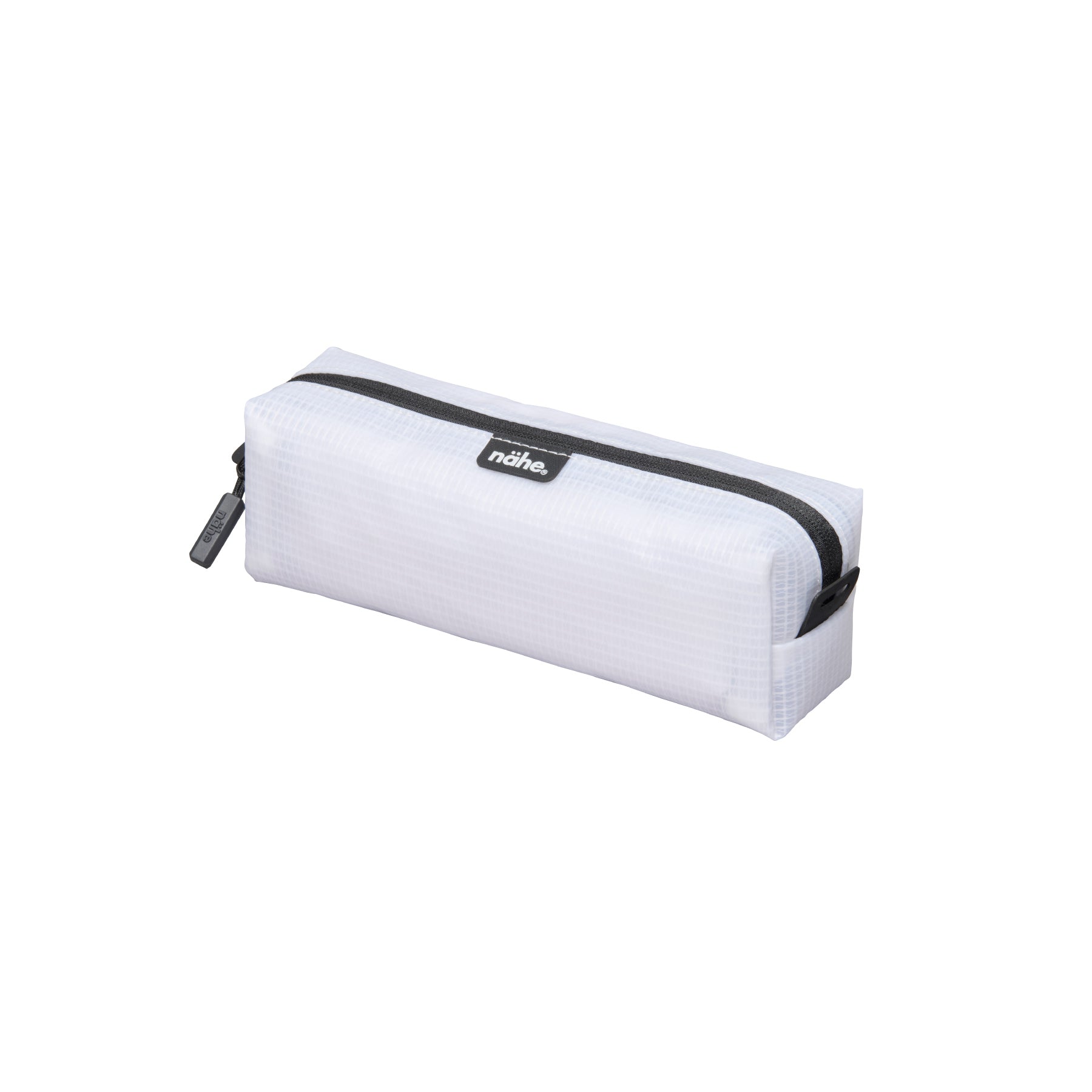 Nähe Soft Grid Pouch in Clear with grid-textured surface, black zipper and small logo tag.