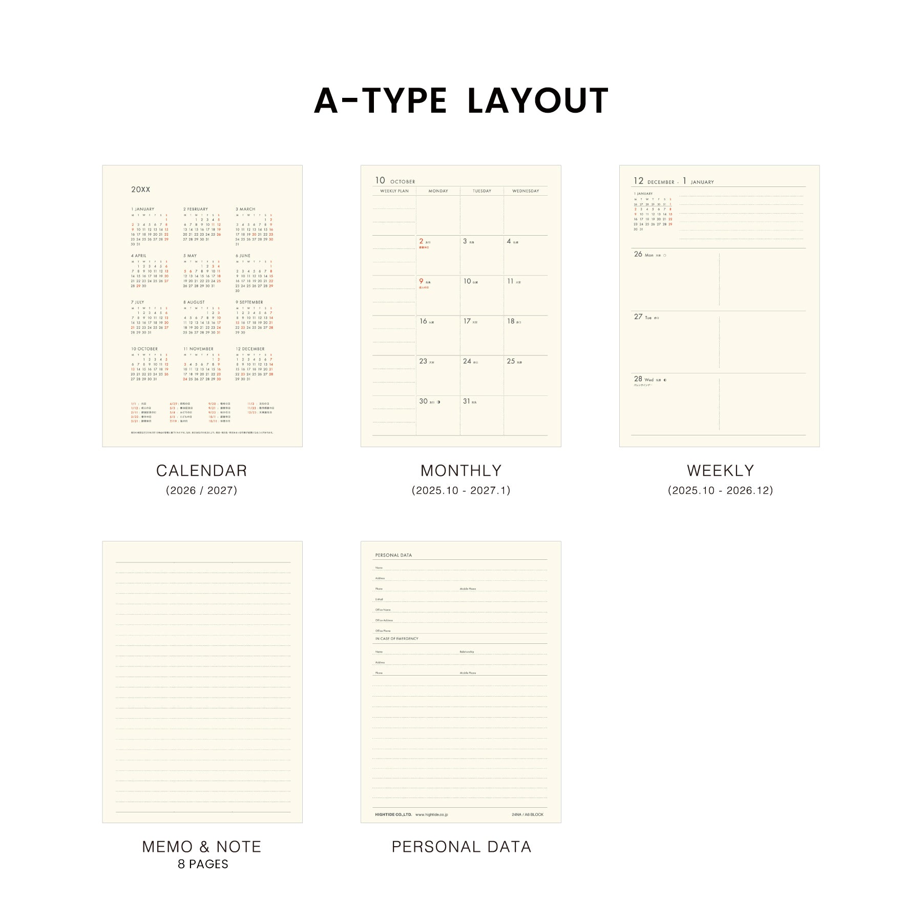 2026 Weekly Planner Diary A6