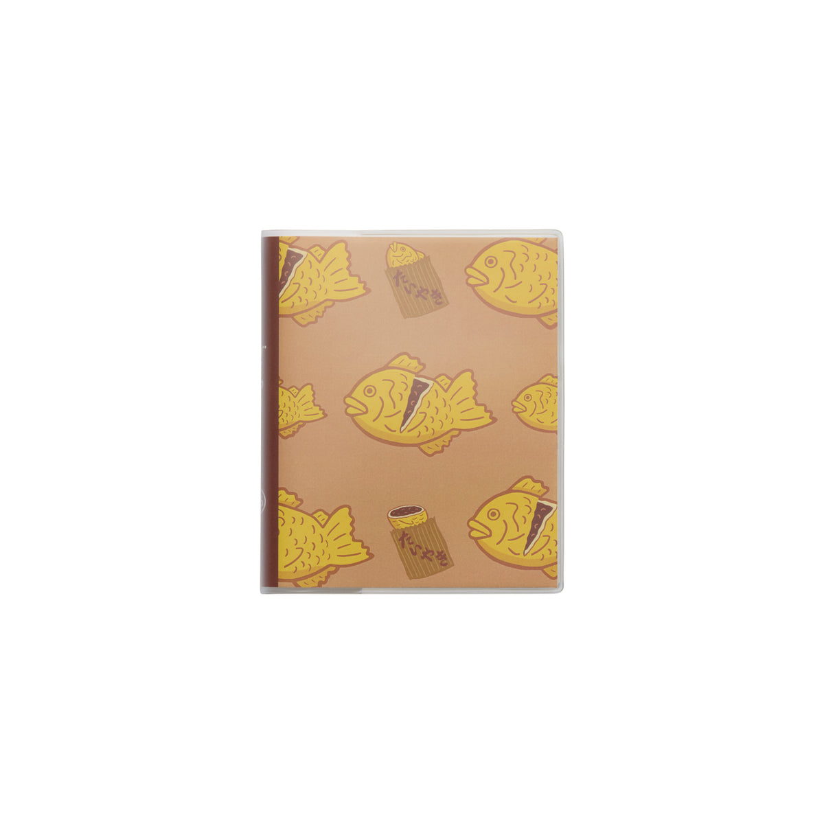 Square weekly planner with clear cover over a Brown taiyaki fish pattern print.