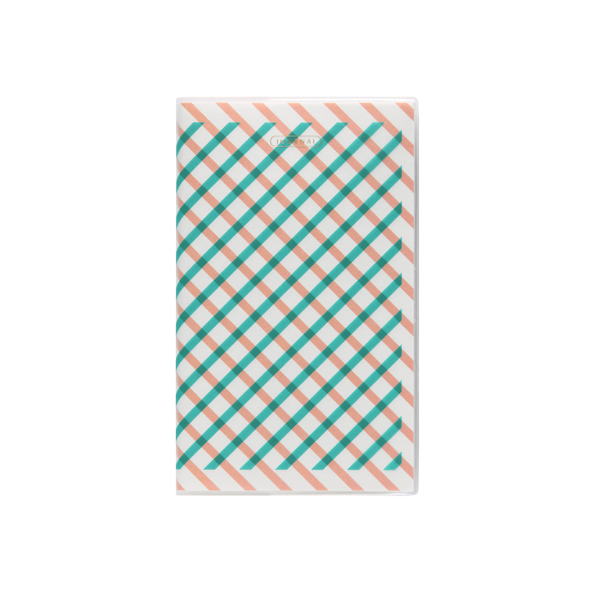 Hightide Aria B6 slim planner with a Green and pink diagonal check cover and small gold oval label.
