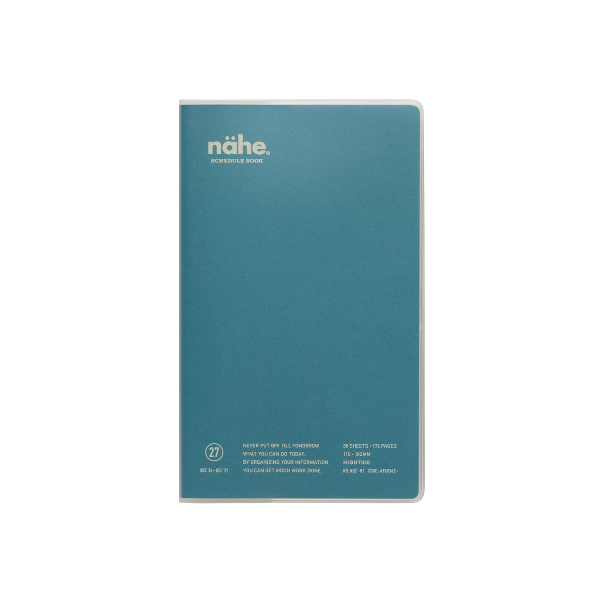 Nähe B6 Slim schedule book in Blue with clear protective cover and printed details along the bottom.