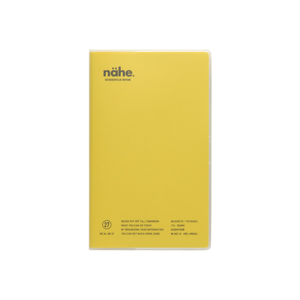 Nähe B6 Slim schedule book in Yellow with clear cover, brand name and printed details at the base.
