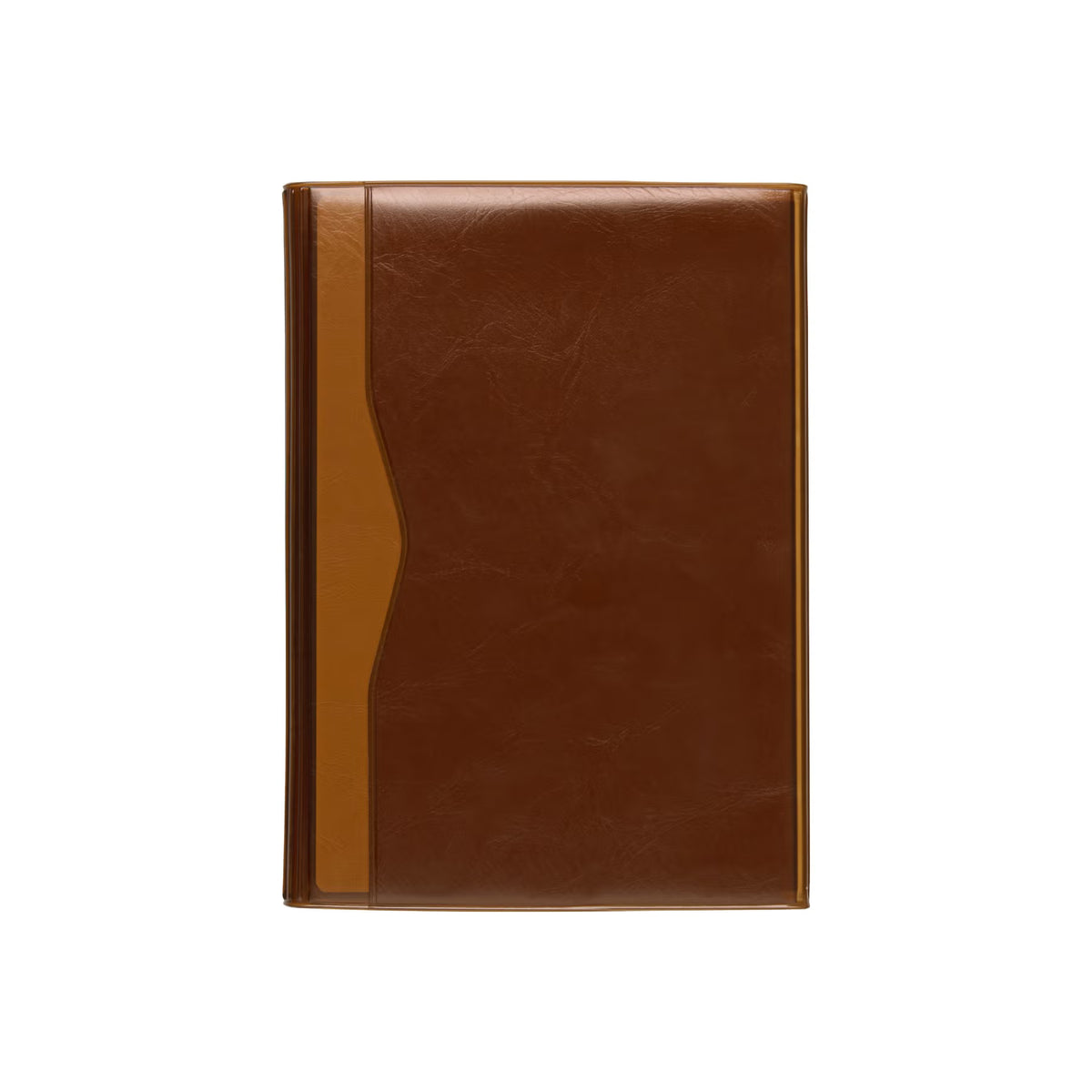 Nähe B6 weekly planner in Clear Brown, closed cover with tan curved side panel and clear overlay.