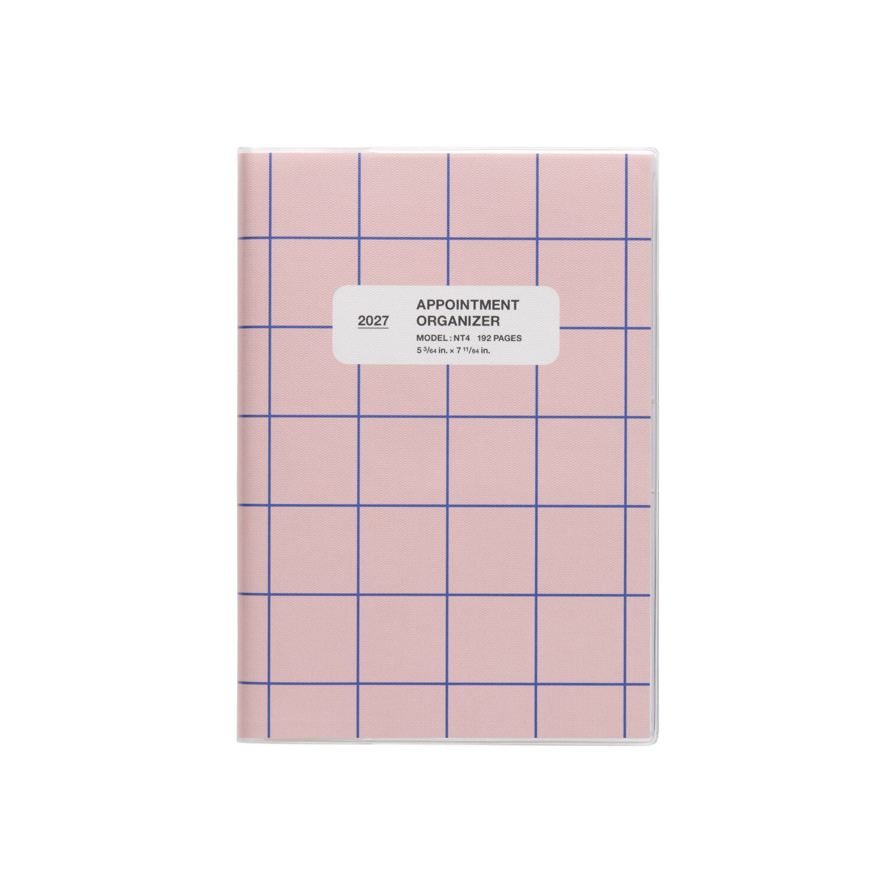 Pink 2027 Weekly Planner in B6 with blue grid check pattern and white "Appointment Organizer" label.
