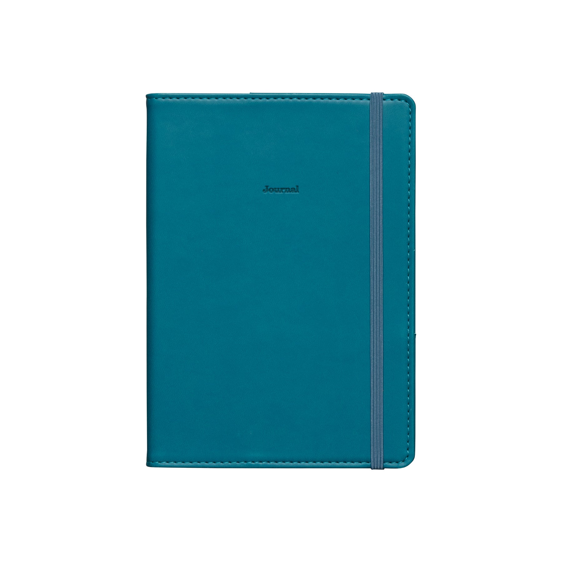 Blue Green velour-like B6 planner with matching elastic band and small "Journal" text on the cover.