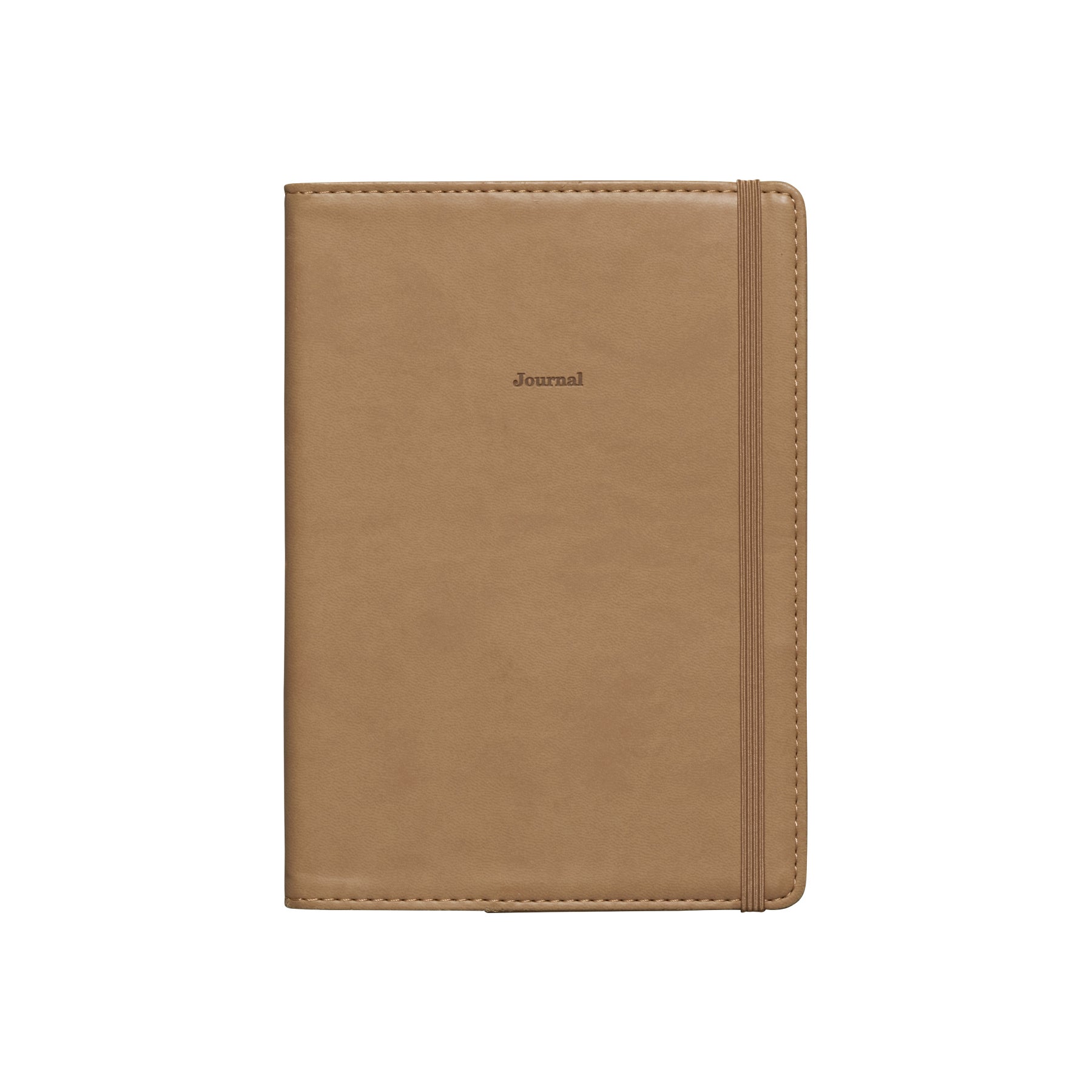 Dark Beige B6 planner with soft velour-like cover, embossed "Journal" title and matching elastic band.