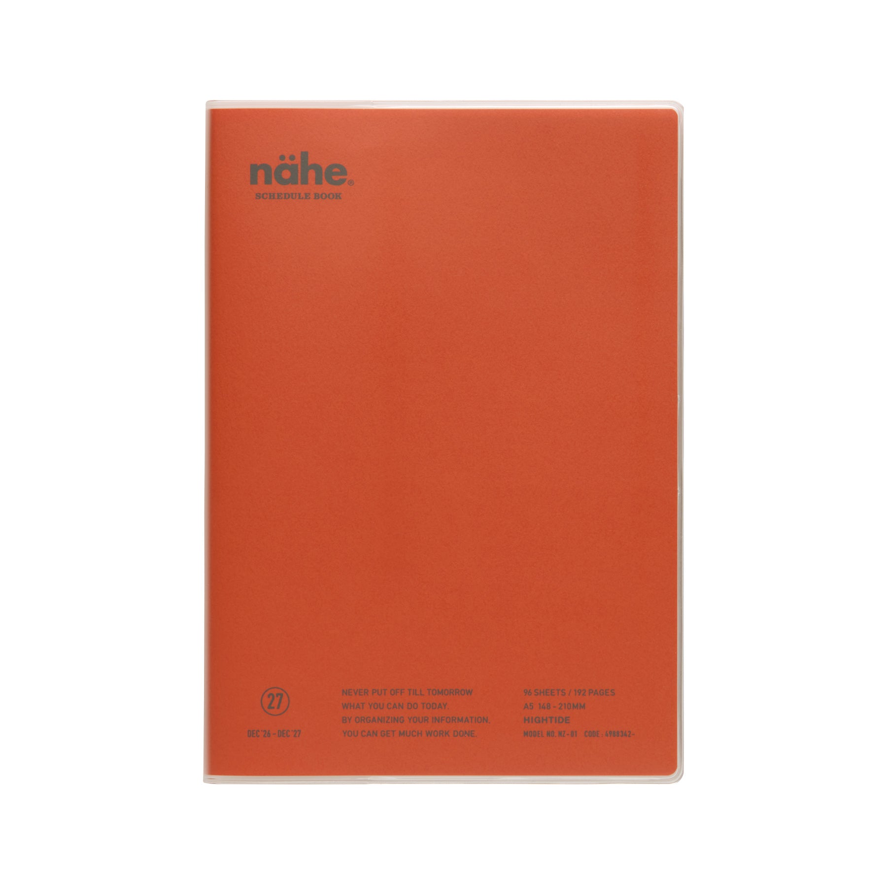 Nähe A5 weekly planner in Red with clear cover, showing logo and printed details on the front.