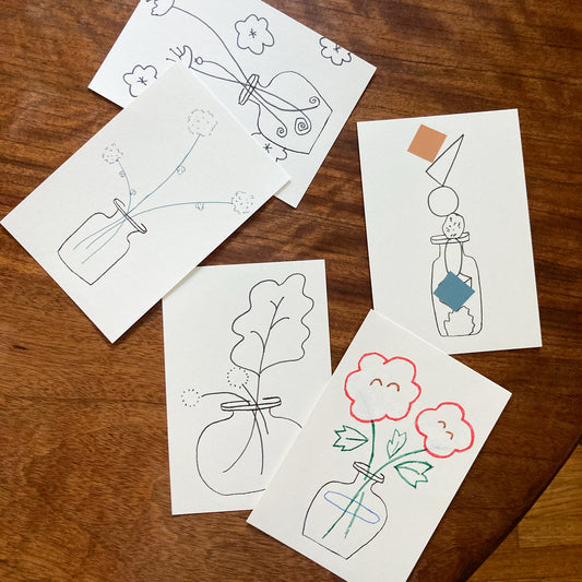 Glass Bottle Card set of 4 / Papier Labo.