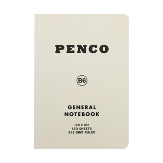 Penco B6 grid-ruled notebook in White with a soft plastic cover and black printed text.