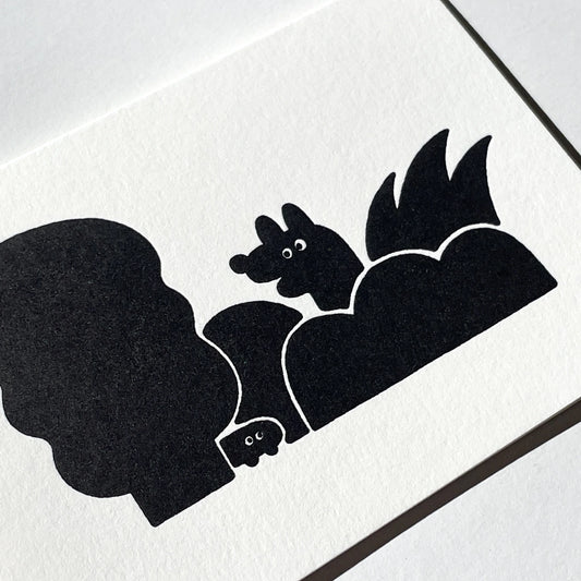 Letterpress Card/ Coyote and Caterpillar in Bush