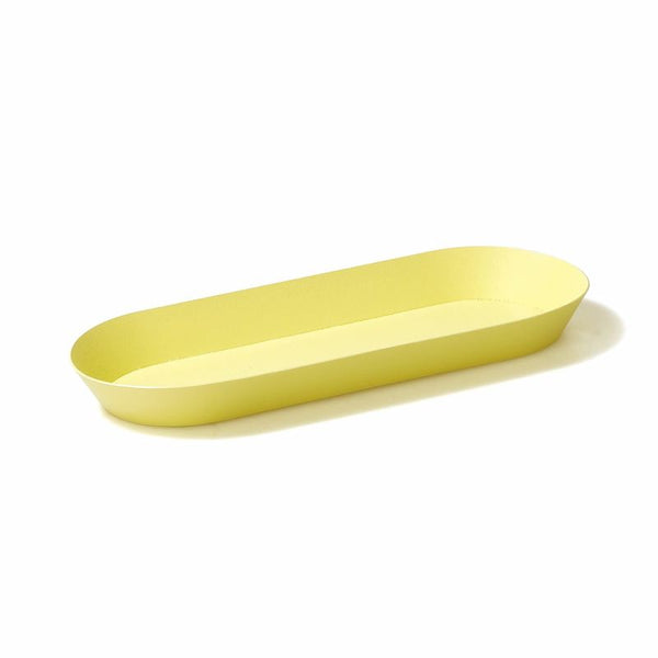 Hightide Steel Oval Tray in Yellow, a shallow powder-coated oval catch-all tray shown at an angle.