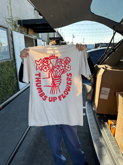 Thumbs Up Flowers Logo T-shirt / Cream