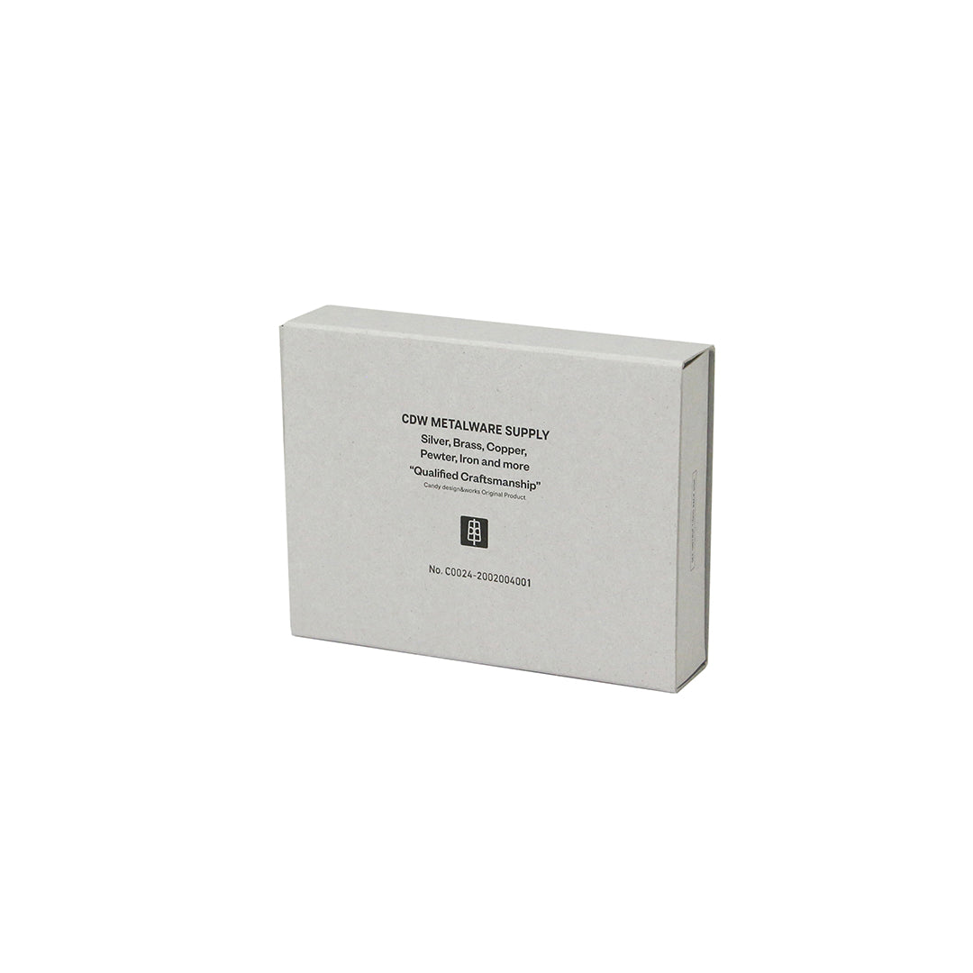 Closed grey gift box printed with CDW Metalware Supply text and a small logo, shown at an angle.