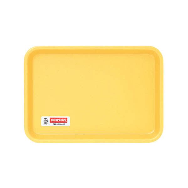 Penco Yellow melamine tray with rounded corners and raised rim, shown from above with small brand label.