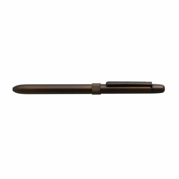 Penco 3 in 1 Multi Pen in Bronze, shown horizontally with slim body, knurled band and pocket clip.