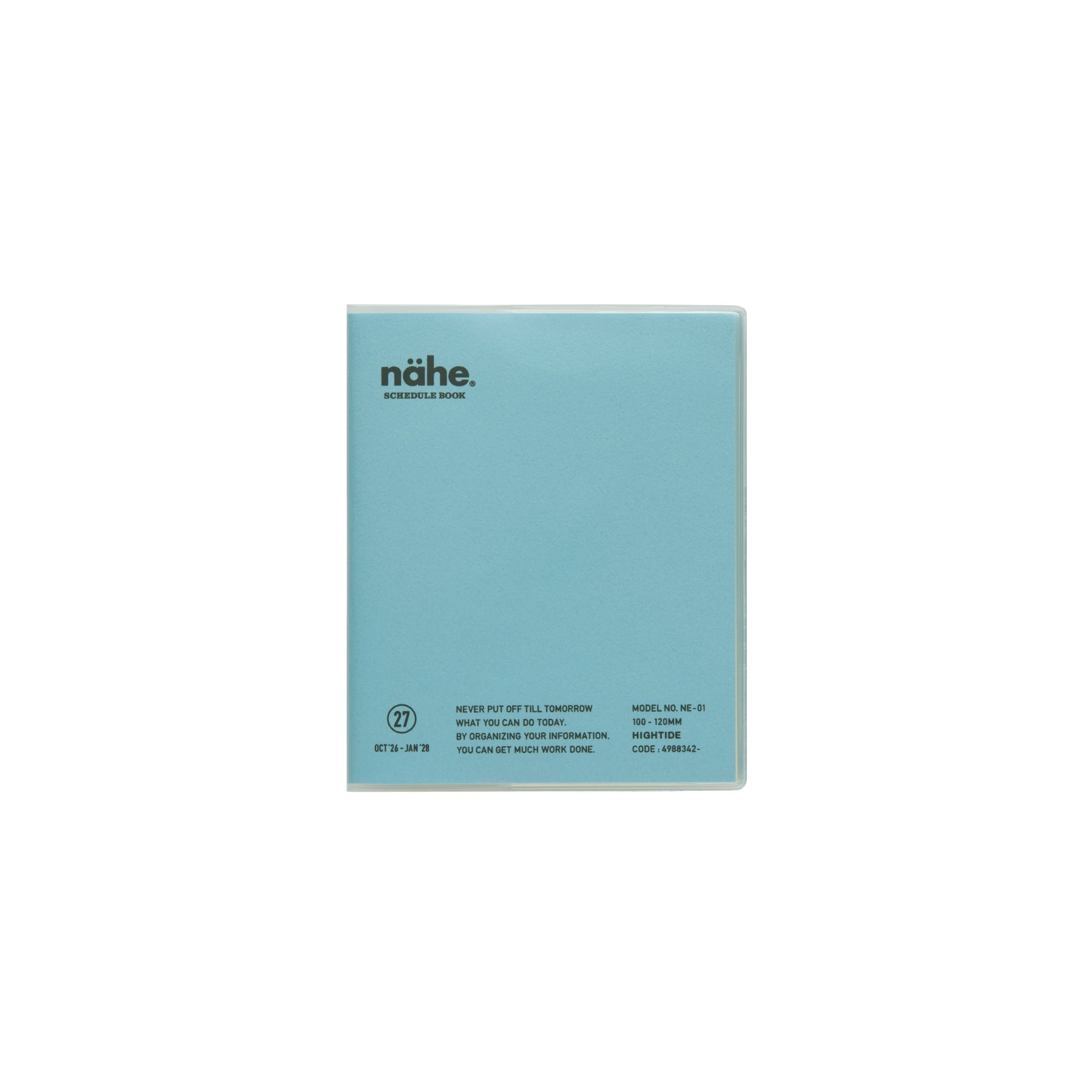 Nähe square monthly planner in Light Blue with clear cover, front showing logo and 2027 printed details.