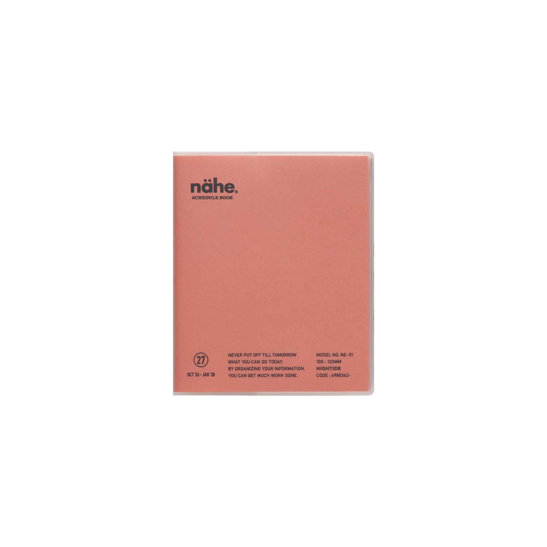 Nähe Square 2027 monthly planner in Pink with a clear cover and black text printed on the front.