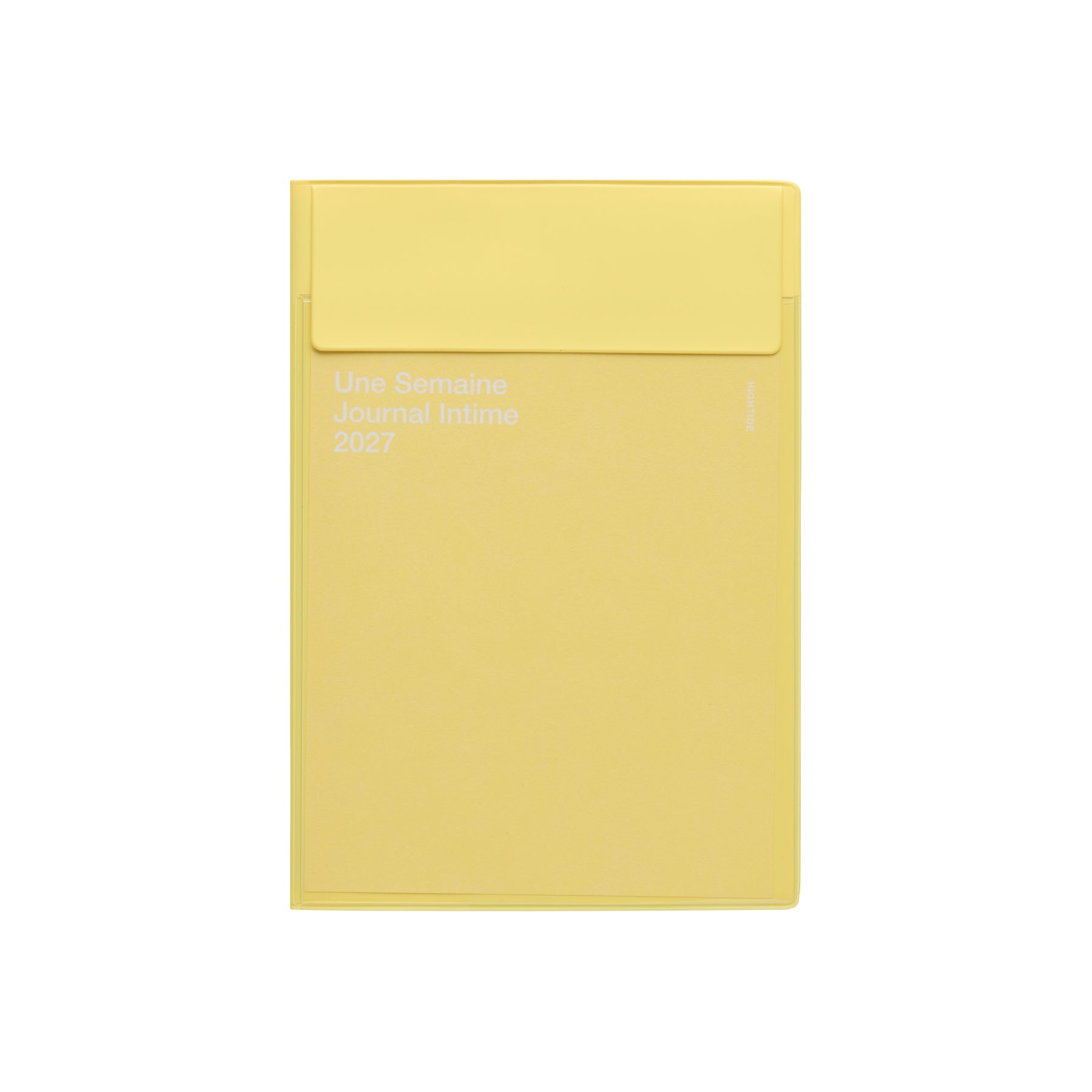 Yellow B6 planner cover with envelope-style top flap, printed "Une Semaine Journal Intime 2027".
