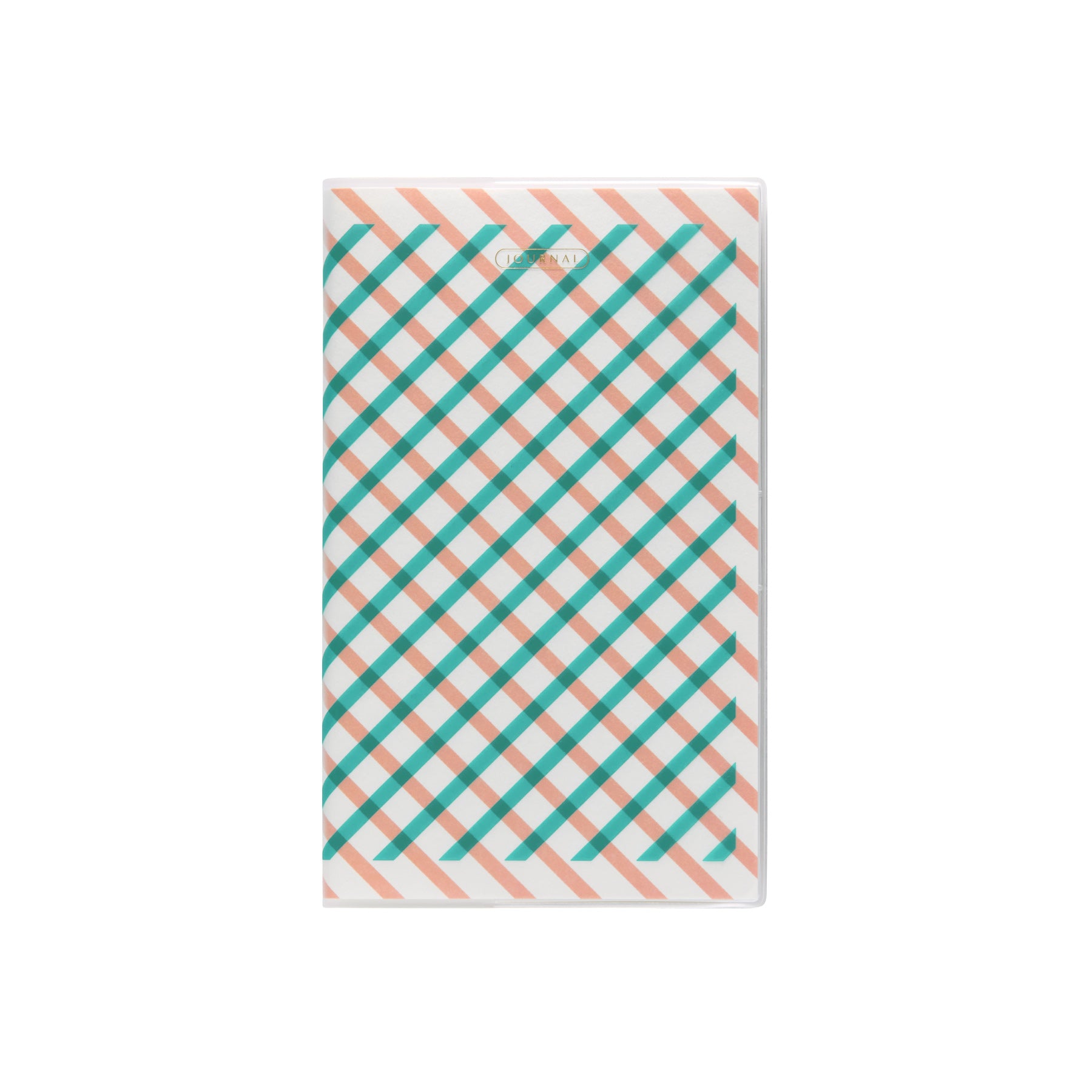 Hightide Aria B6 slim planner with a Green and pink diagonal check cover and small gold oval label.