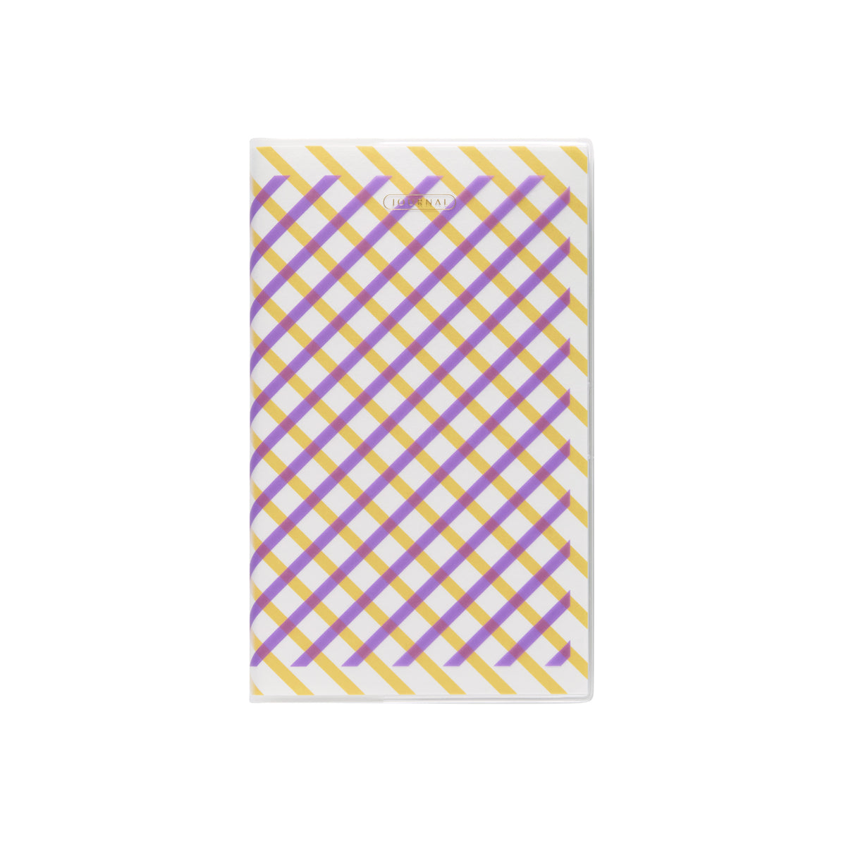Hightide Aria B6 Slim monthly planner in Purple, with a yellow and purple diagonal check cover.