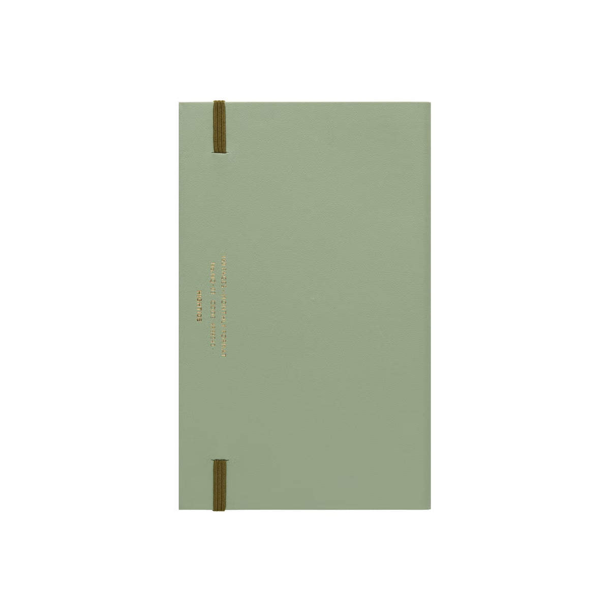 Back cover of the Hightide Katy B6 Slim planner in Green, with elastic bands and gold text.