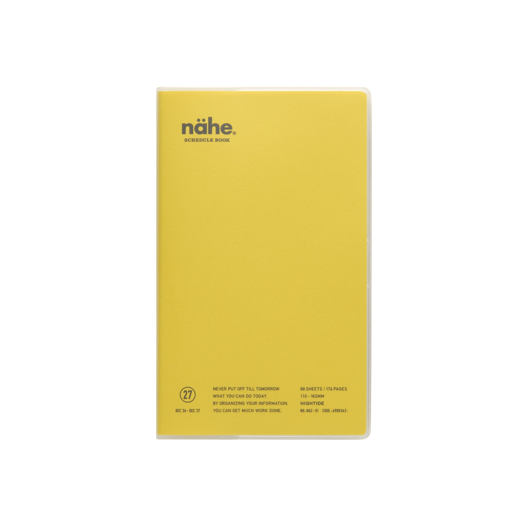 Nähe B6 Slim schedule book in Yellow with clear cover, brand name and printed details at the base.