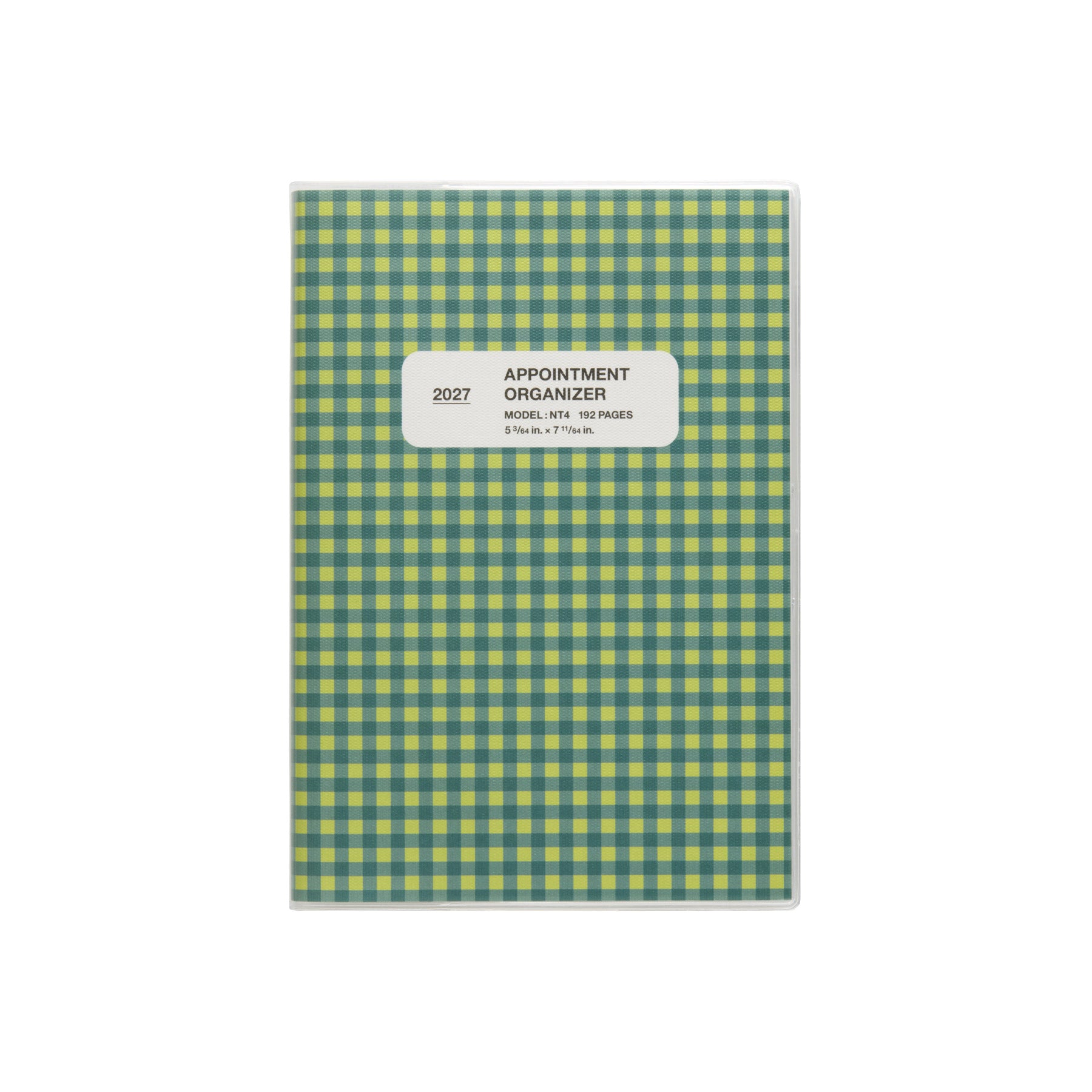 2027 Reno B6 weekly planner in Green check pattern with a white label reading Appointment Organizer.