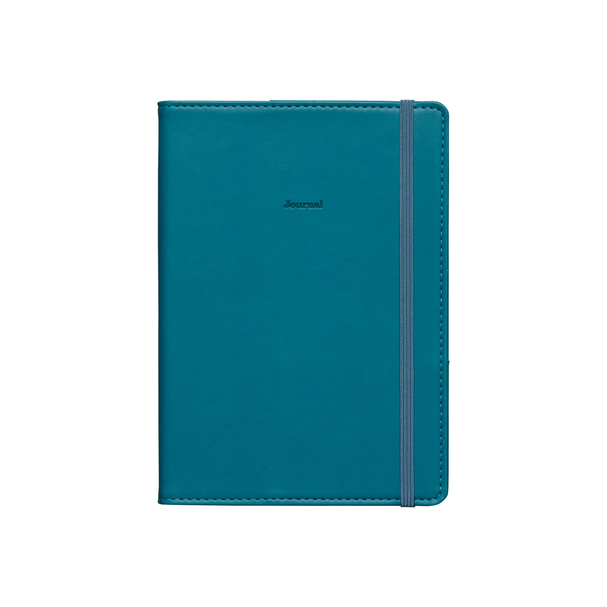 Blue Green velour-like B6 planner with matching elastic band and small "Journal" text on the cover.