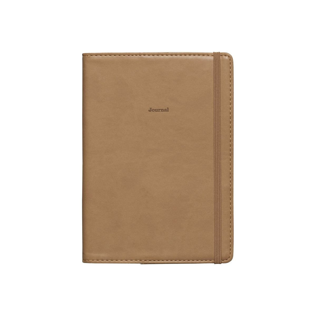Dark Beige B6 planner with soft velour-like cover, embossed "Journal" title and matching elastic band.