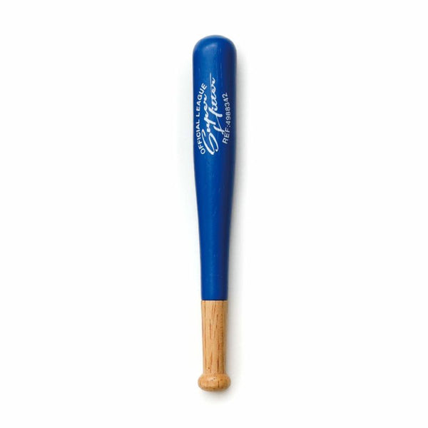 Penco baseball bat pen in Blue with natural wood handle and white "Official League" lettering.