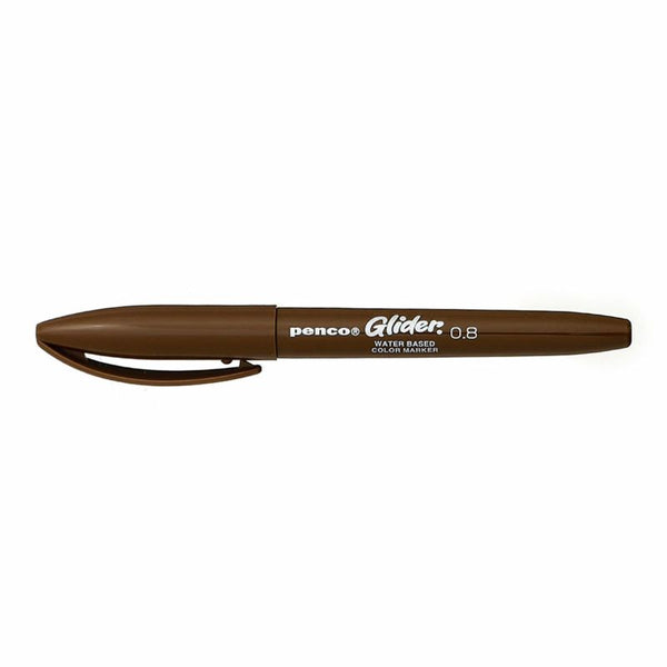 Penco Glider water-based color marker in Brown, capped with clip, shown horizontally