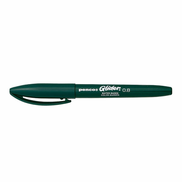 Penco Glider water-based color marker in Dark Green, capped with clip and 0.8 printed on the barrel