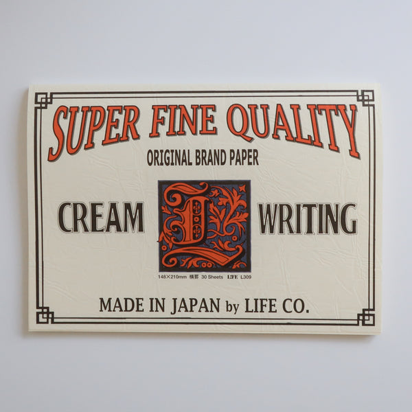 LIFE L309 Cream landscape letter pad with vintage orange and black "Super Fine Quality" cover label.