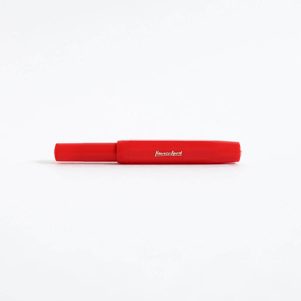 Kaweco Classic Sport fountain pen in Red, capped and shown horizontally with the brand logo on the cap.