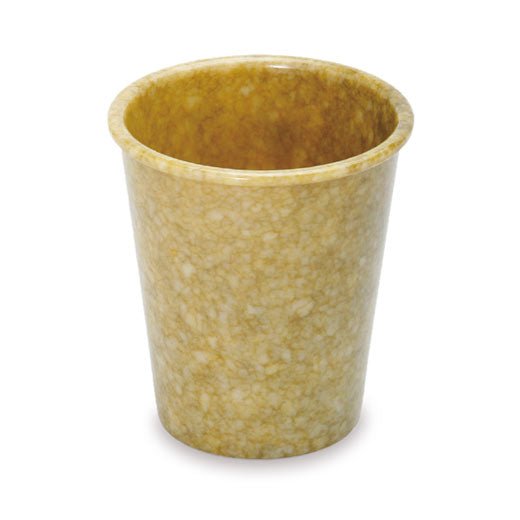Hightide Marble Pen Stand in Mustard, a tapered melamine cup with mottled marbled finish