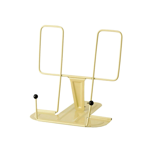 Hightide Ivory metal book stand with wire supports, black-tipped page holders and folding base.