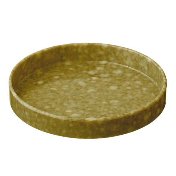 Round Hightide melamine desk tray in Mustard with mottled marbled finish and shallow raised rim.