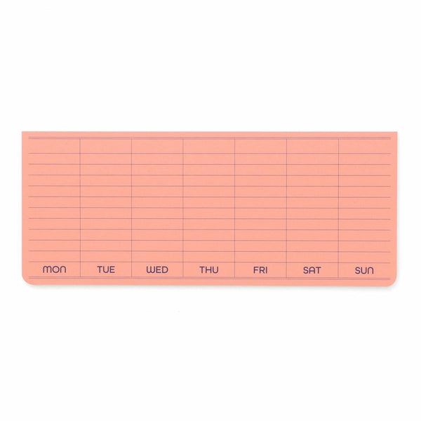 Penco Sticky Memo Pad Weekly in Pink, ruled grid with Mon to Sun columns for weekly planning.