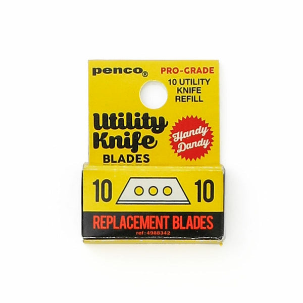 Yellow Penco Utility Knife Refill box holding 10 replacement blades, with red and black lettering.