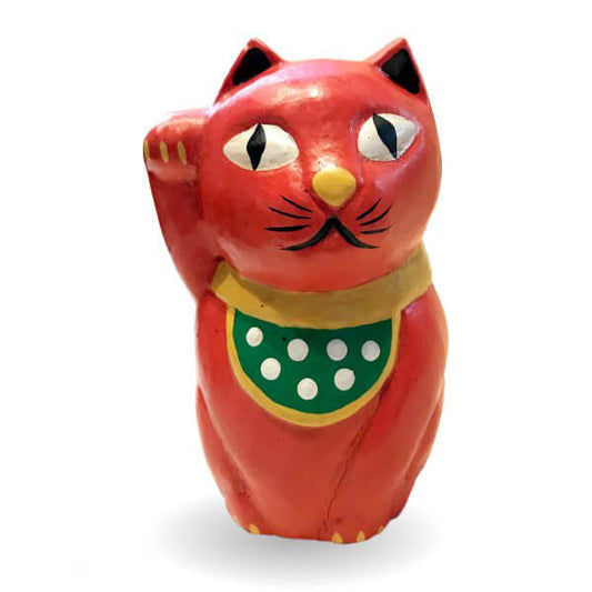 Wooden Doll/ Beckoning Cat/ Red / M