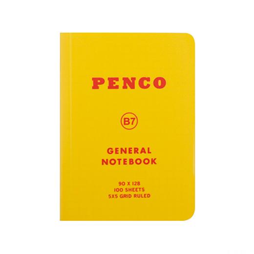 Penco Yellow B7 notebook with soft plastic cover and red printed text on the front