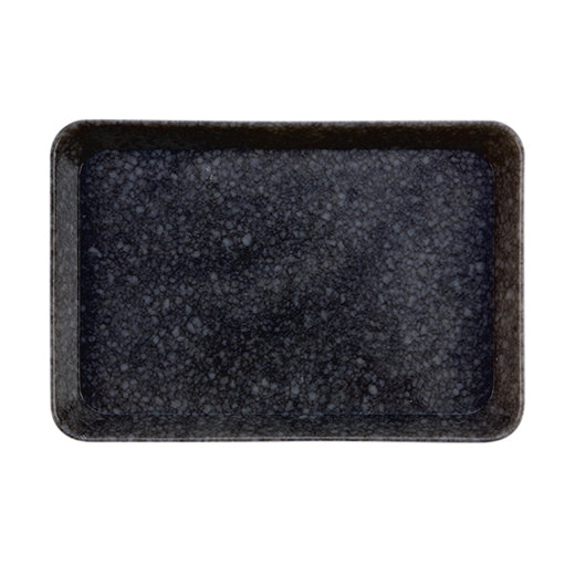Rectangular Hightide melamine desk tray in Black with a mottled marble finish, viewed from above.