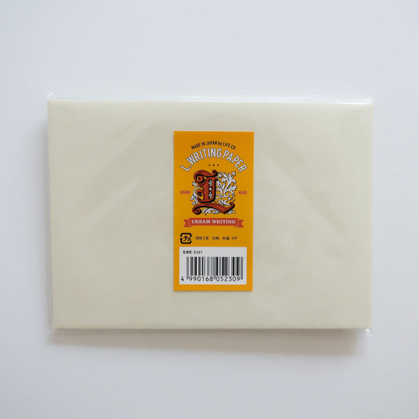 LIFE Cream envelope set in clear packaging with an orange L-Writing Paper label and barcode.
