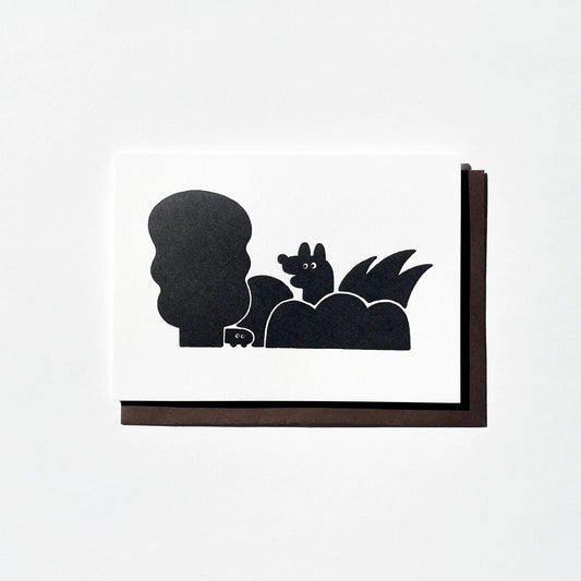 Letterpress Card/ Coyote and Caterpillar in Bush