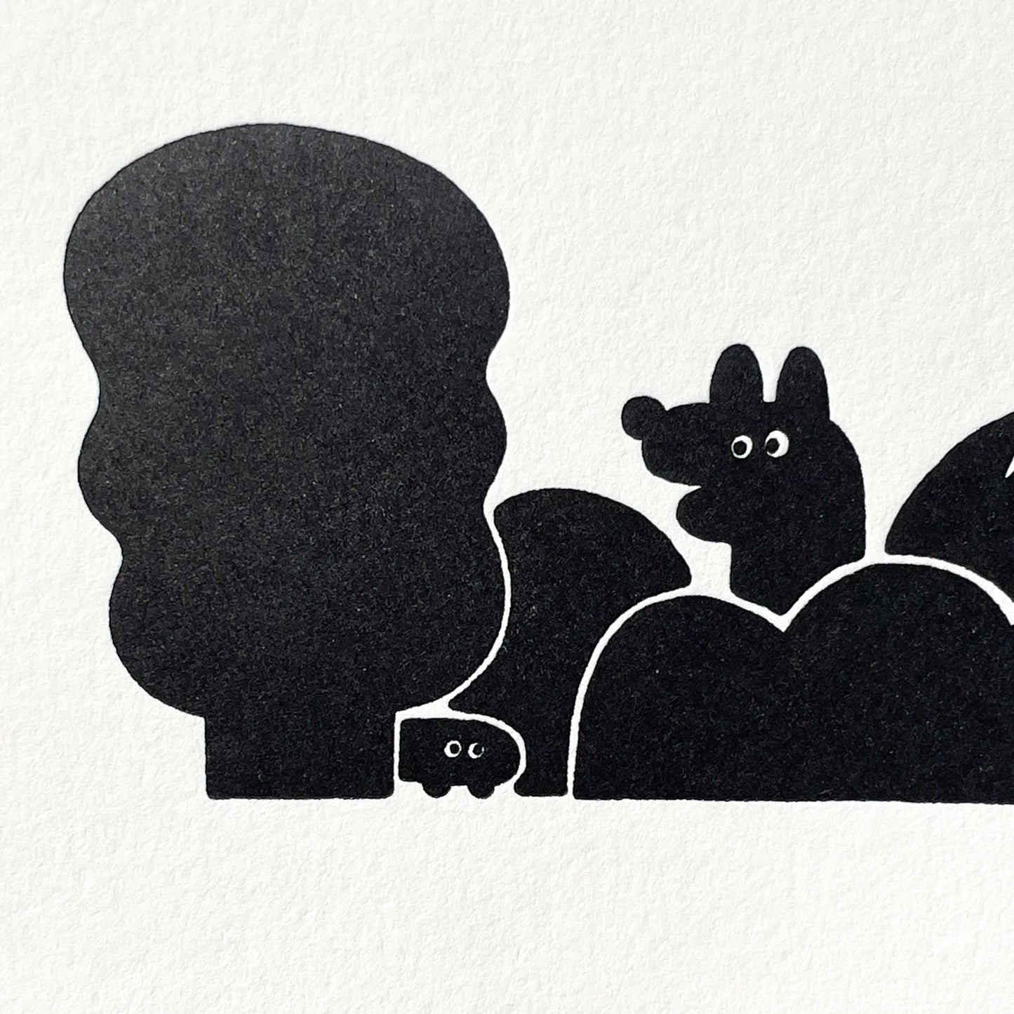 Letterpress Card/ Coyote and Caterpillar in Bush