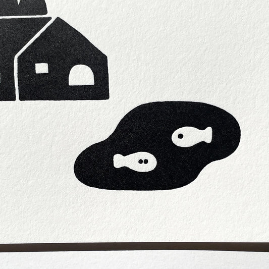 Letterpress Card/ Pond and House
