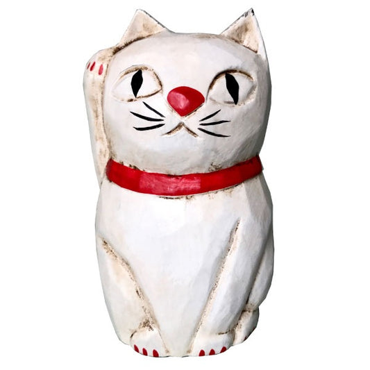 Wooden Doll/ Beckoning Cat / White/ M